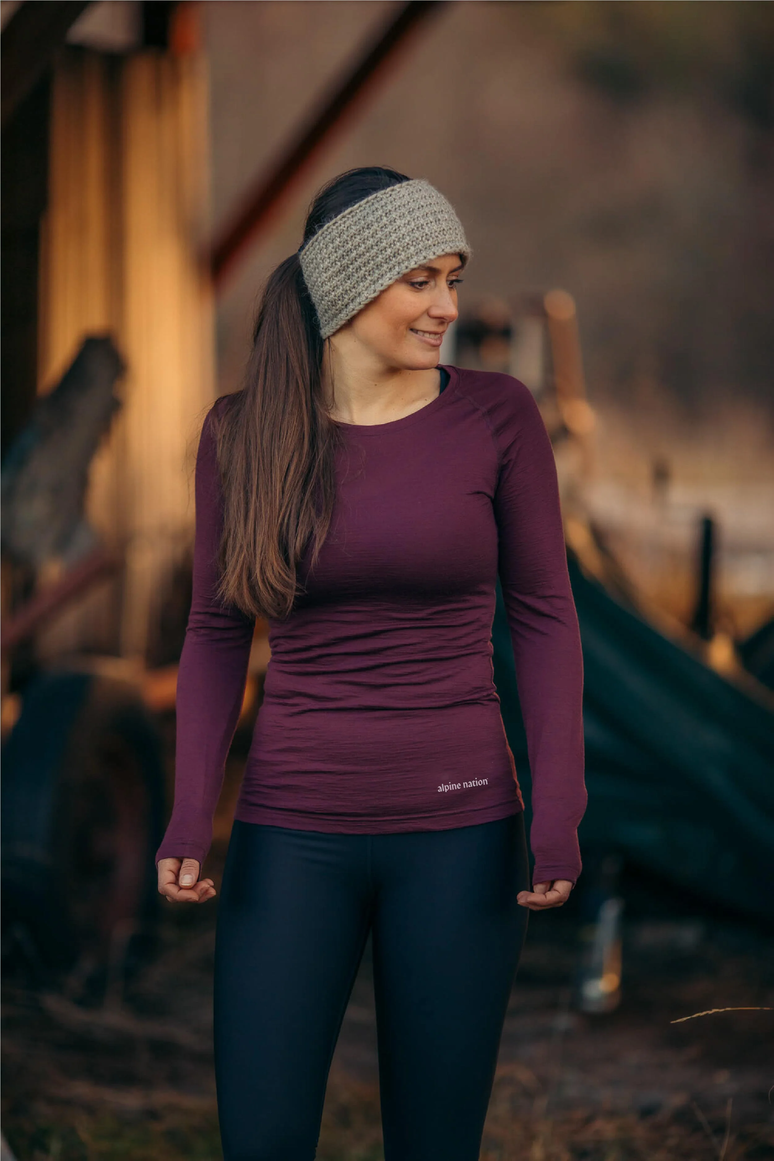 Merino Long Sleeve Tee Aubergine - Image 5